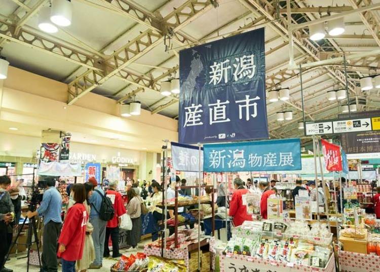 A Niigata produce market with sake and food from Japan's rice-growing heart