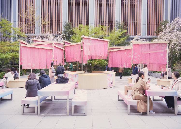 Point 4: Sakura Noren Drapes Add a Splash of Pink to Nihonbashi
