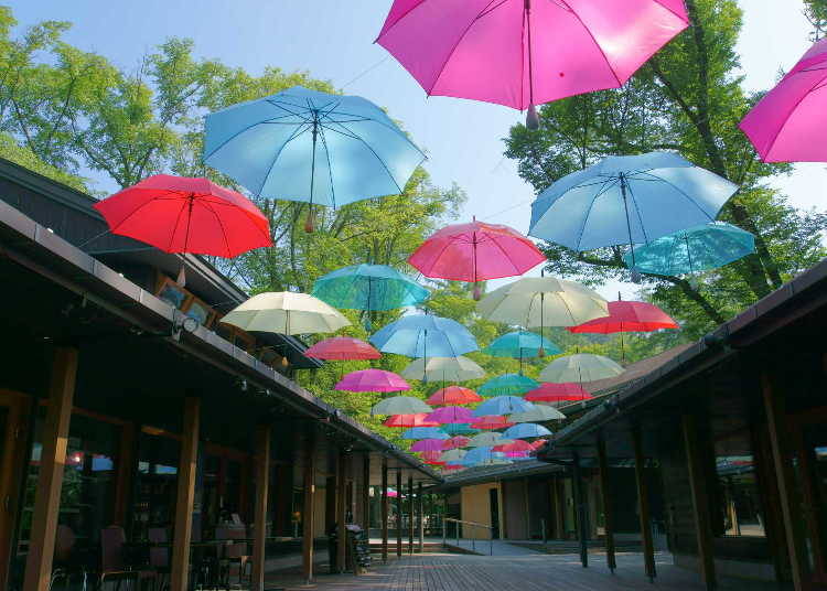 榆樹街小鎮期間限定的園區裝飾「輕井澤Umbrella Sky」｜照片來源：PIXTA