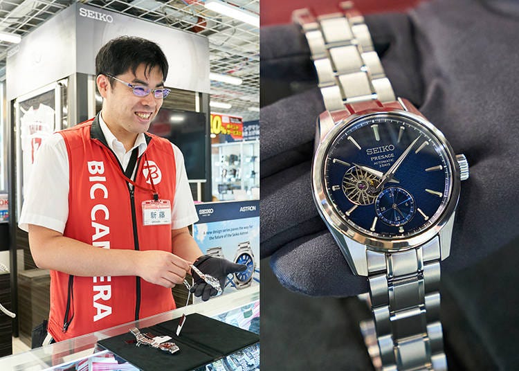 「機械式時計の楽しさと日本の伝統的なデザインを両方感じることができる1本です」と時計への造詣が深い新藤さんがおすすめの「PRESAGE Sharp Edged Series SARJ003」。 成長や出世を象徴する日本の伝統的な麻の葉紋様を立体的なダイヤルで表現した「Sharp Edged Series」。新登場のオープンハート仕様のモデル「SARJ003」は、麻の葉模様をイメージした金属パーツ越しに、ムーブメントが動く様子を覗き見ることができます。駆動時間は「PRESAGE」初となる最大72時間。デザイン性と機能性が両立した、身に着けても眺めても楽しめる1本です。