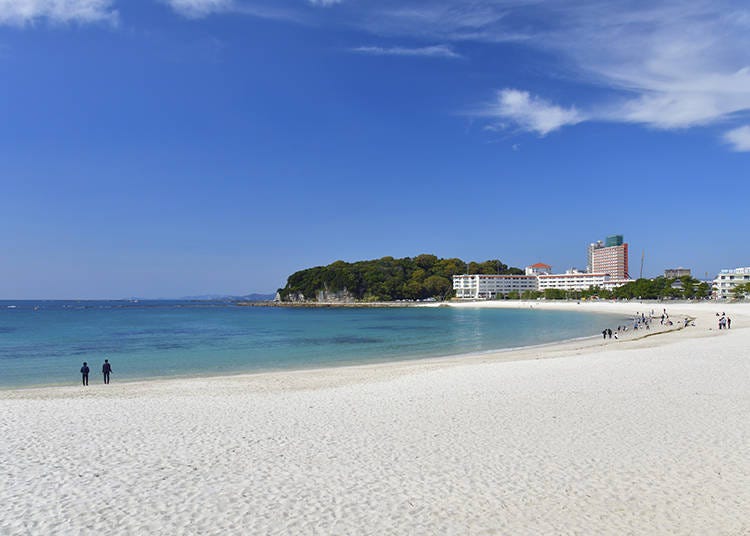 Wakayama’s beautiful Shirahama Beach is a great place to relax in warm weather in September
