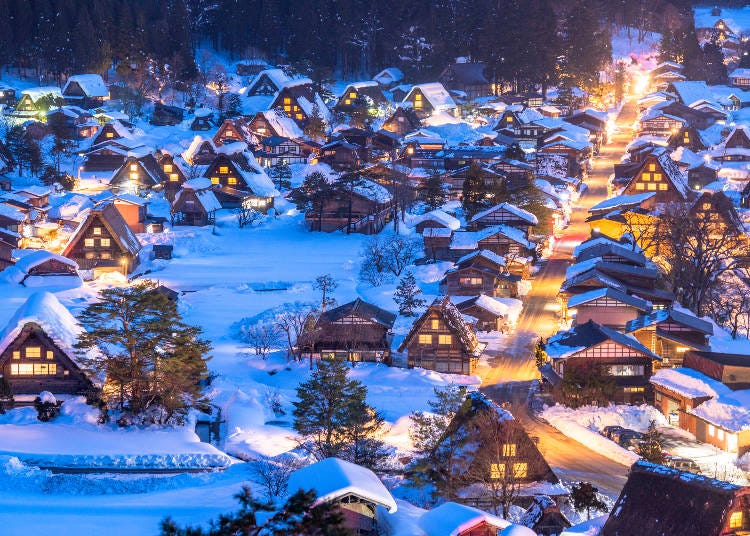 The snowy scenery in the traditional village of Shirakawa-go is particularly spectacular in January (Image: PIXTA)