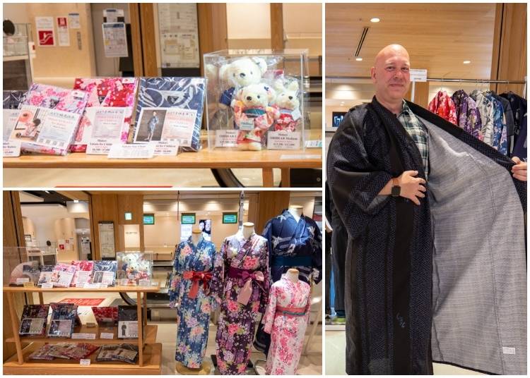 Japan Duty Free GINZA has a selection of casual kimonos (yukata) originally designed by Midori International you can try on for size before purchasing
