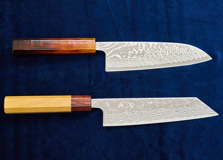 The hypnotic patterns on the store’s knives add to their allure.