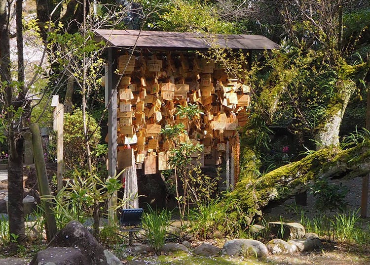 Wooden plaques (Ema) where visitors write their wishes and prayers