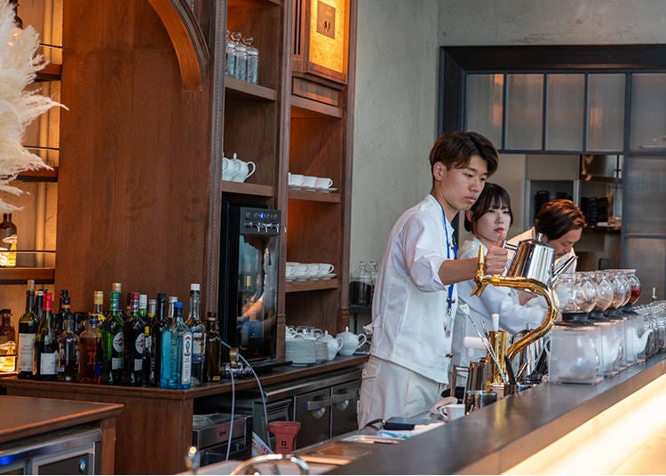 Baristas preparing a selection of teas