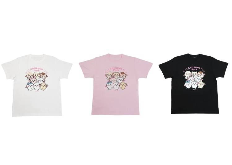 Chiikawa Park T-shirts (Main Visual, 3 colors): 3,190 yen each (tax included; image ©︎nagano)