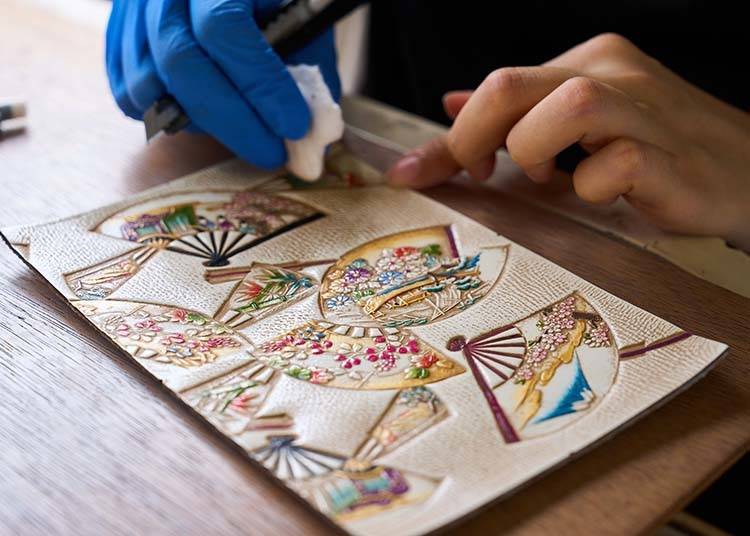 A topcoat is gently applied to seal in the beautiful, one-of-a-kind design. Pattern: Fans of the four seasons.