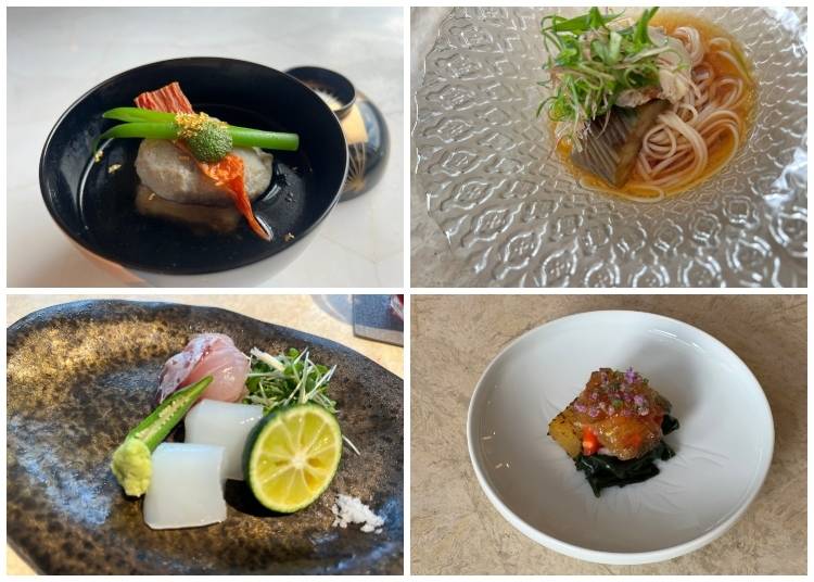 Sampling of dishes prepared using ingredients from the Noto Peninsula, prepared by Chef Toru Kawashima for a chef event on September 3, 2025. In 2018, Chef Kawashima earned the prestigious 'Gold Egg' as a finalist in RED U-35, Japan's largest culinary competition for chefs under 35.