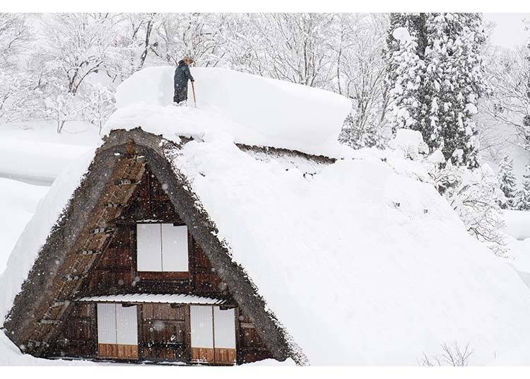 陡坡屋顶的结构是为了适应积雪多且雪质沉重的自然条件。底层用于生活,二至四层的宽敞阁楼则用于养蚕。