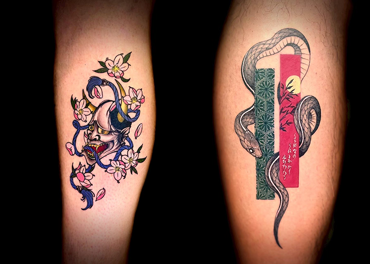 More traditional pieces featuring bold color and minimal heavy shading, perfect for shorter sessions