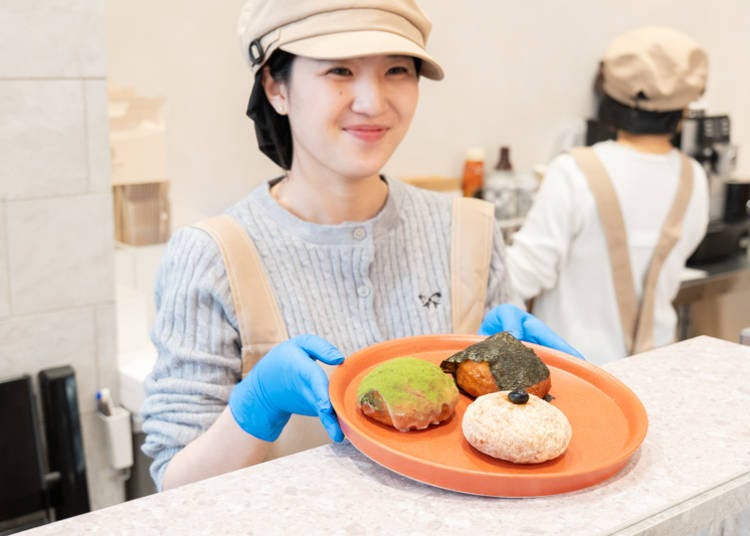 由左上順時針：抹茶（280日圓，含稅）；御手洗醬油海苔（280日圓，含稅）；和三盆黃豆粉（230日圓，含稅）