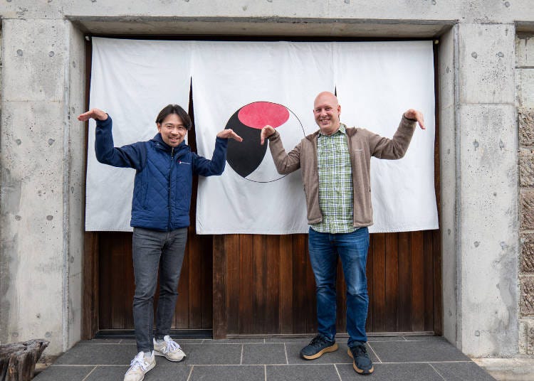 CEO Kazuki Usui and Timothy imitating a crane pose
