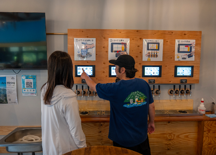 Self-serve beer taps inside the restaurant (Image credit: Timothy Sullivan/LIVE JAPAN)