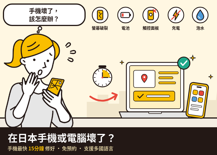 【日本旅行中手機螢幕破了！】資料完整保留・最快15分鐘・支援外語的「Smahospital」手機維修指南｜LIVE JAPAN限定優惠券最高折抵1萬日圓