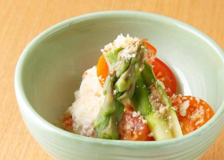 The otoshi comes first. Today it was an asparagus and tomato salad