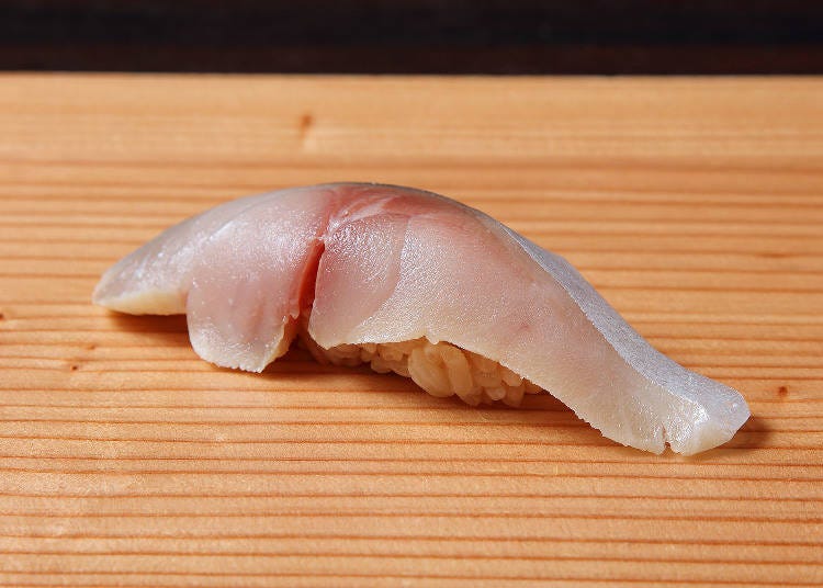 Sushi Mikami's mackerel is cured in vinegar and left to sit for five days before serving.