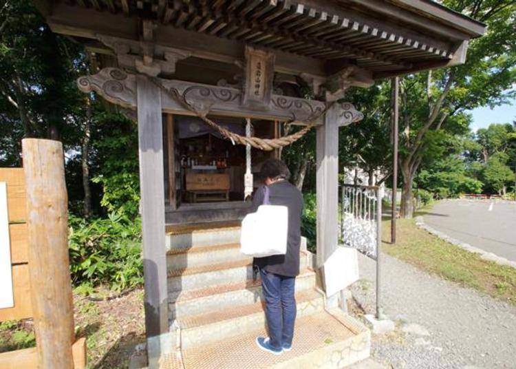 That is not an offering box in the back, but one for putting in 100 yen and receiving an omikuji (sacred lot)