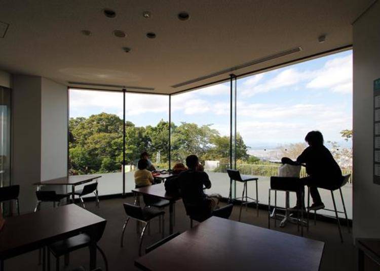 A glass enclosure inside where you can enjoy the view outside. Perfect for cold winter days.