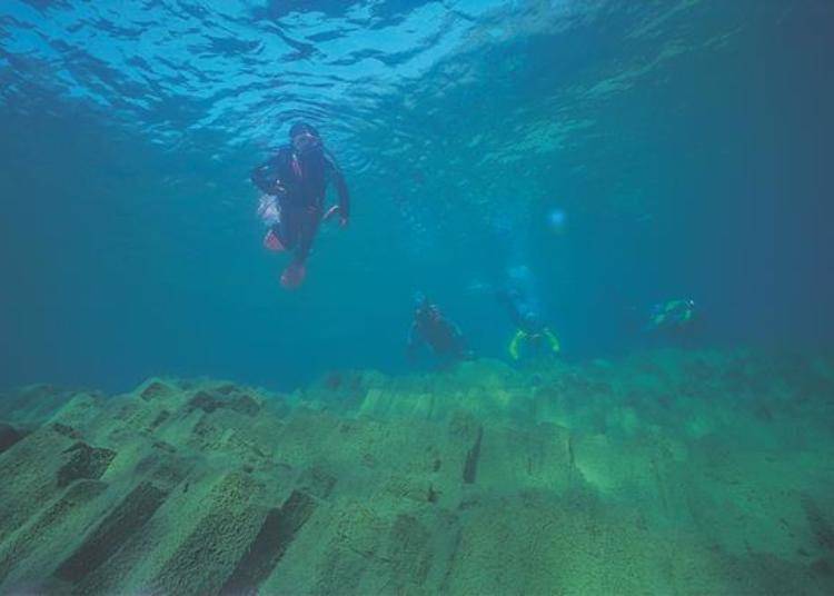 배에서 보이지는 않지만, 시코츠호 해저에는 이런 모습의 주상절리도 펼쳐져 있다(사진제공:시코츠호 관광선)