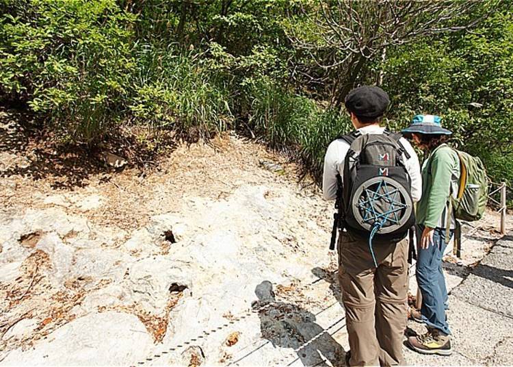 ▲산책로 길가에 서서 잠시 설명을 들었다. 약 40년 전에는 여기에서 온천이 나와 아이들이 달걀을 삶아 관광객들에게 팔아 용돈을 벌었다고.