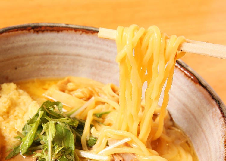 Whatever ramen you choose, the chidjire men (curly noodles) are steeped in the flavors of the delicious soup accompaniment.
