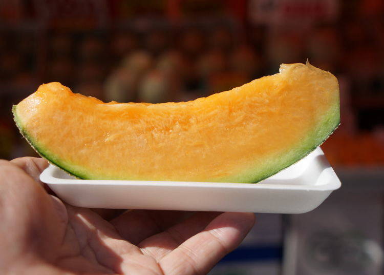 A slice of melon is the perfect dessert after a seafood bowl. Slices begin at 300 yen
