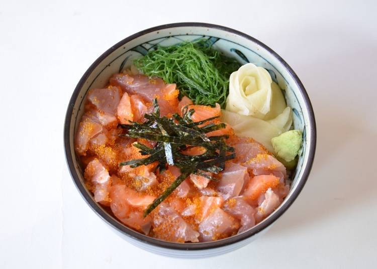 The Kaisen Tobikko-don – a bowl of rice smothered with tuna, salmon, and flying fish.