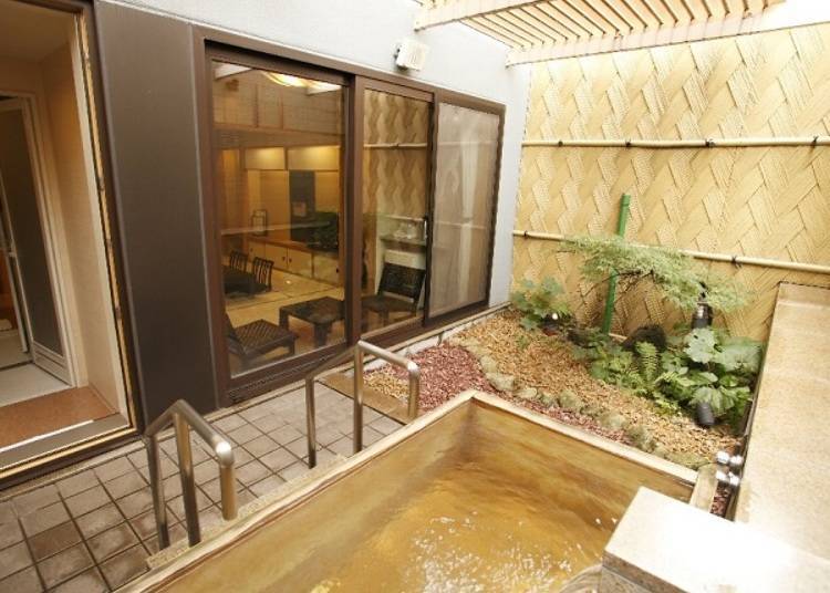 A guestroom with its own outdoor bath.