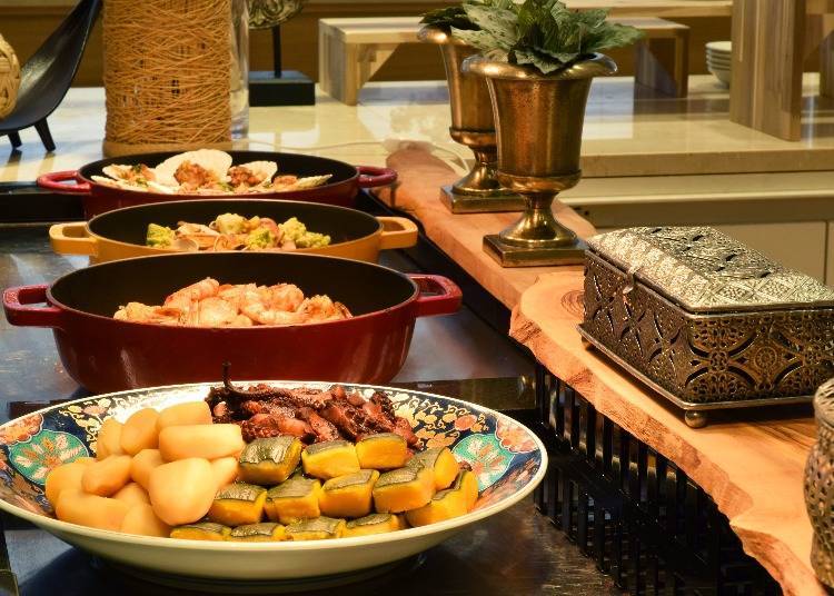 A buffet with an array of delicious dishes.