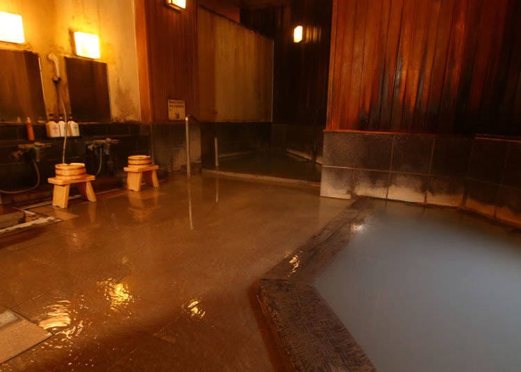 The opaque hot spring waters soothe the body.