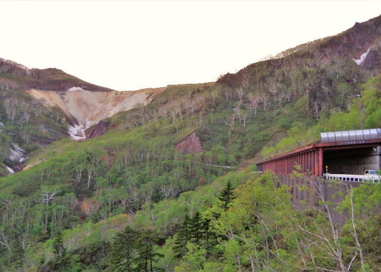 Entrance to the long tunnel. The white cliff near the top is where the observatory is located.