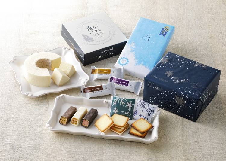 北海道王道伴手礼「白い恋人」（9片装576日元）、「Candy Chocolate（キャンディチョコレート）」（259日元）等各式各样石屋制果推出的商品