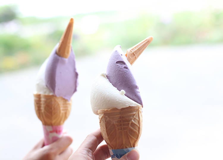 可以自由選擇口味的「牧場義式冰淇淋（まきばのジェラート）」（雙球410日圓）