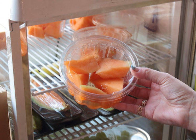 Sliced Yubari melon. Prices vary, but at the time of this report were about 700 yen