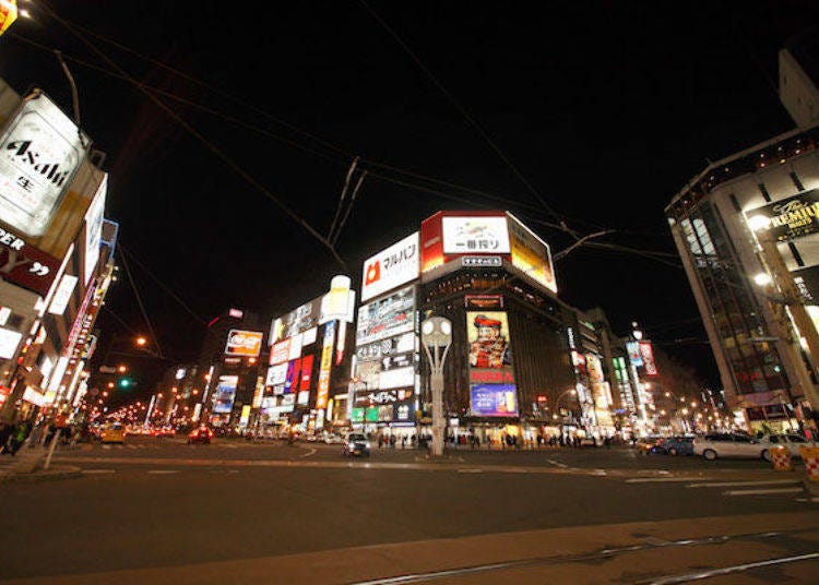 The Susukino intersection along National Highway 36 that symbolizes Susukino