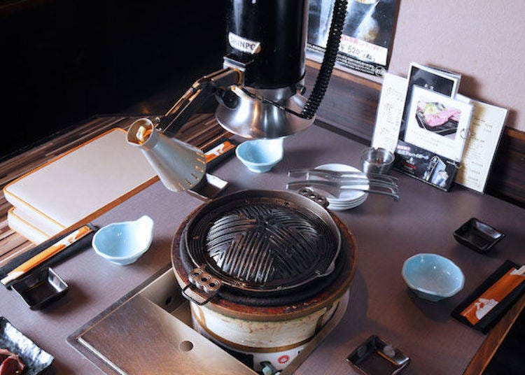 Large duct above the Jingisukan grill. The light in the upper left lights up the table area