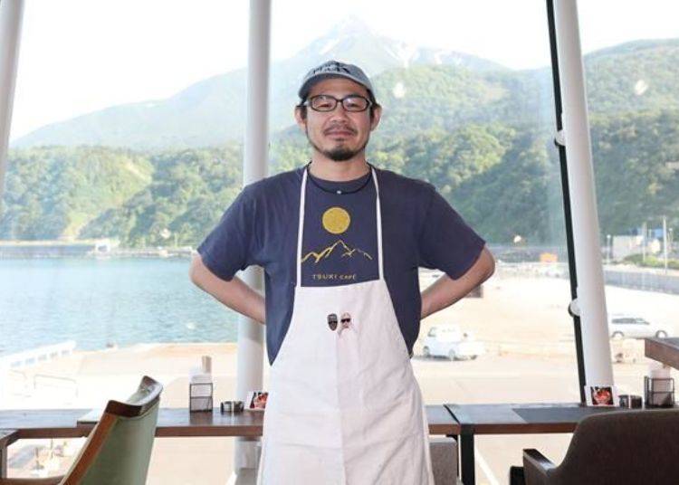 Mr. Ogata, the owner. He harvests sea urchin early in the morning during the summer and then from noon to evening manages the café.