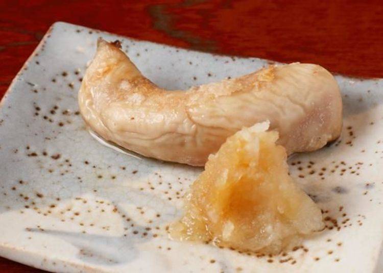It has a plump feel with the skin, but the inside is very rich and creamy. You can taste the salt all the way to the center and it matches the grated daikon to counteract the saltiness.