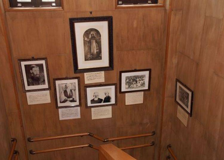 ▲ Inside the church information is displayed about the history of the church and photos with information about clergymen.