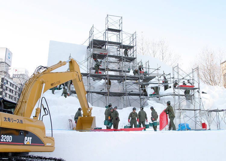 How the large snow sculptures at the Sapporo Snow Festival are made