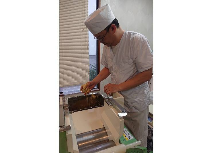 The shop owner makes his own noodles using special techniques