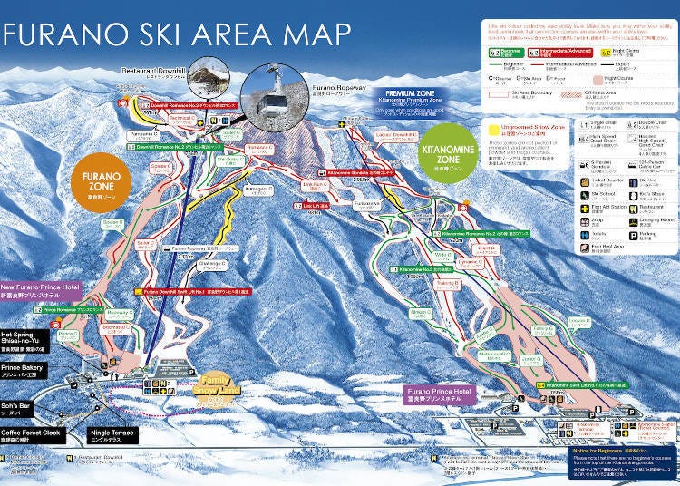 標示英文的滑雪場地圖（照片為2019-2020季節的地圖）