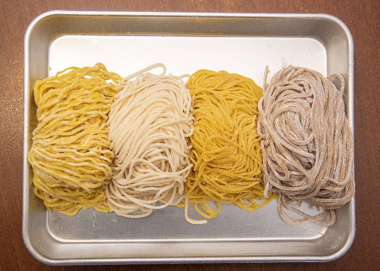 Four types of noodles with different characters