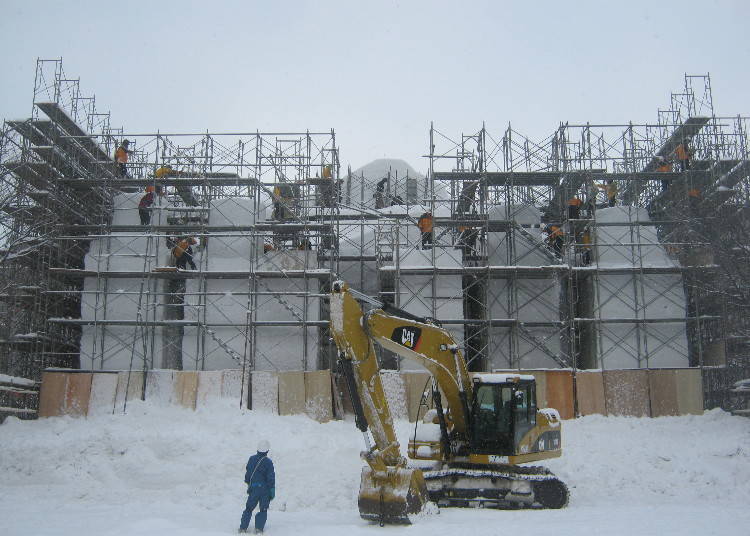 Construction of snow sculptures in 2010