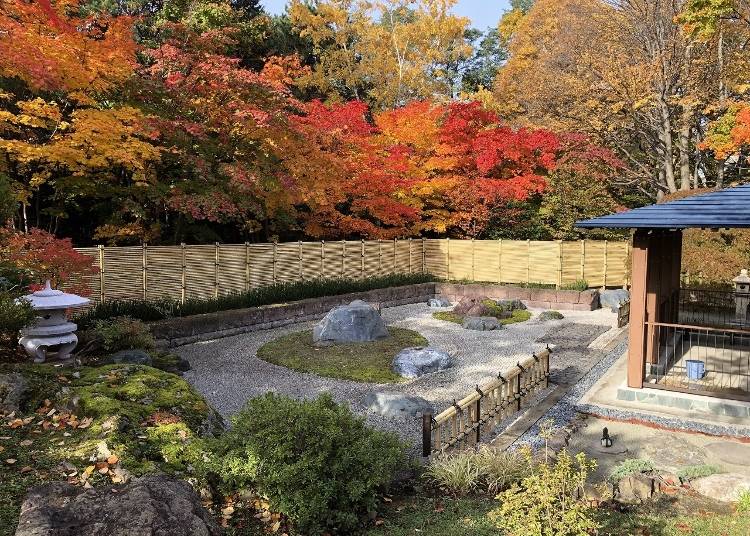 日本庭園とともに紅葉を鑑賞できる