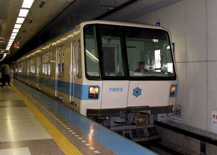 The subway trains use rubber tires, a rarity in Japan.