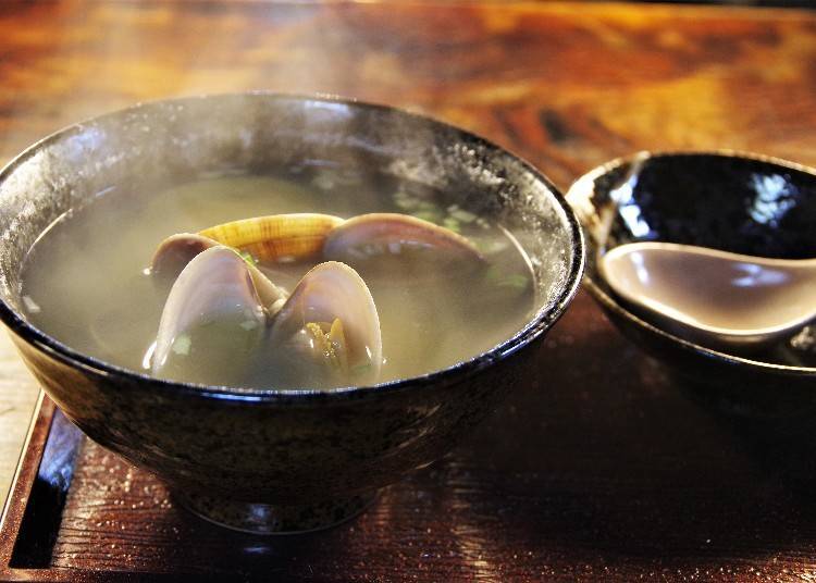 Clams are steamed in their own stock, making for a salty soup.