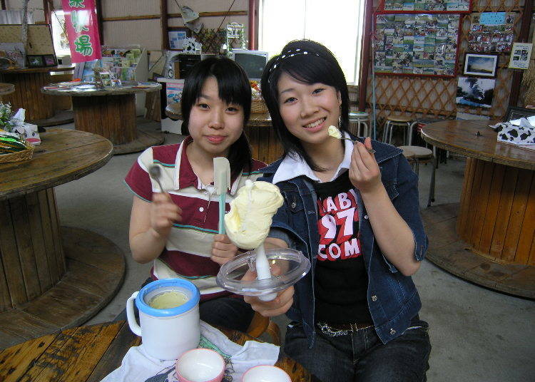 使用新鮮牛乳來製作牛奶冰淇淋（照片提供：渡邊體驗牧場）