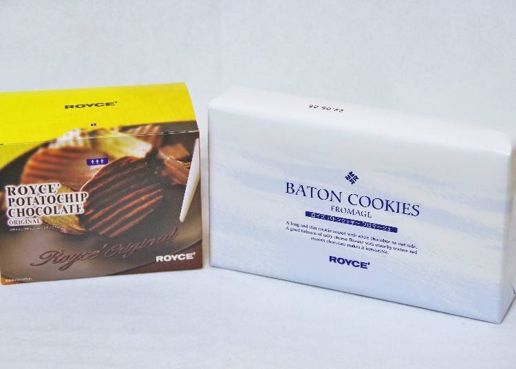 "Potato Chip Chocolate" (left, 778 yen) and "Baton Cookies" (Fromage, 25 pc.) (right, 832 yen)